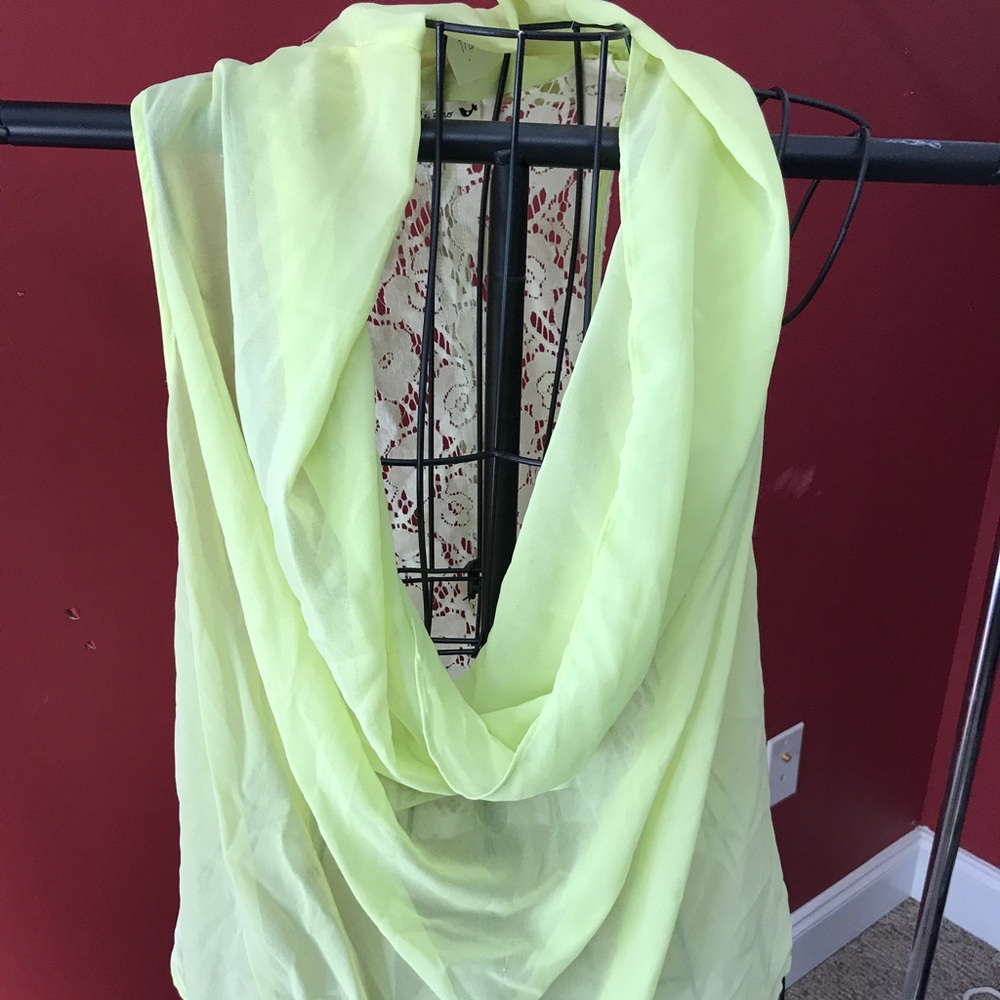 DOUBLE zero  green top with drape neck and lace